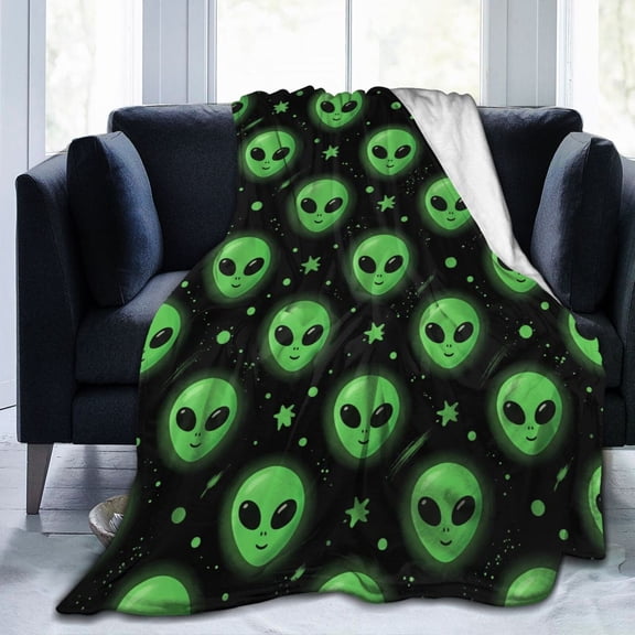 Funny Alien Blanket, Soft Plush Throw Blanket for Adults, Cozy Warm Blanket for Sofa Bed, Space Theme Home Decor Gift for Christmas Thanksgiving 50x40