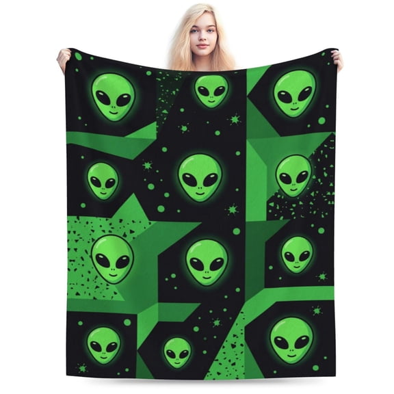 Funny Alien Blanket, Soft Plush Throw Blanket for Adults, Cozy Warm Blanket for Sofa Bed, Space Theme Home Decor Gift for Christmas Thanksgiving 50x40
