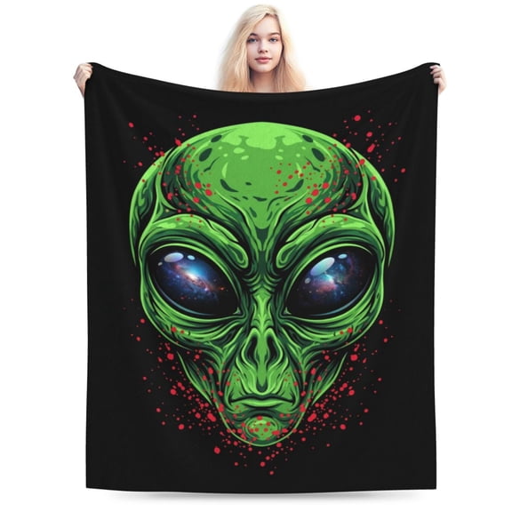 Funny Alien Blanket, Soft Plush Throw Blanket for Adults, Cozy Warm Blanket for Sofa Bed, Space Theme Home Decor Gift for Christmas Thanksgiving 50x40