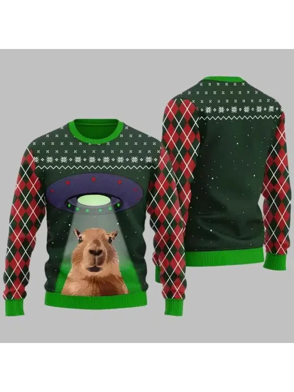 Funny Alien Capybara 3D Christmas Sweater