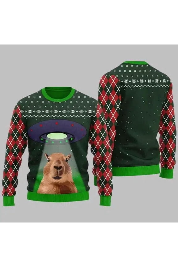 Funny Alien Capybara 3D Christmas Sweater