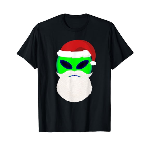 Funny Alien Christmas Shirt Santa Hat Beard Green Alien T-Shirt