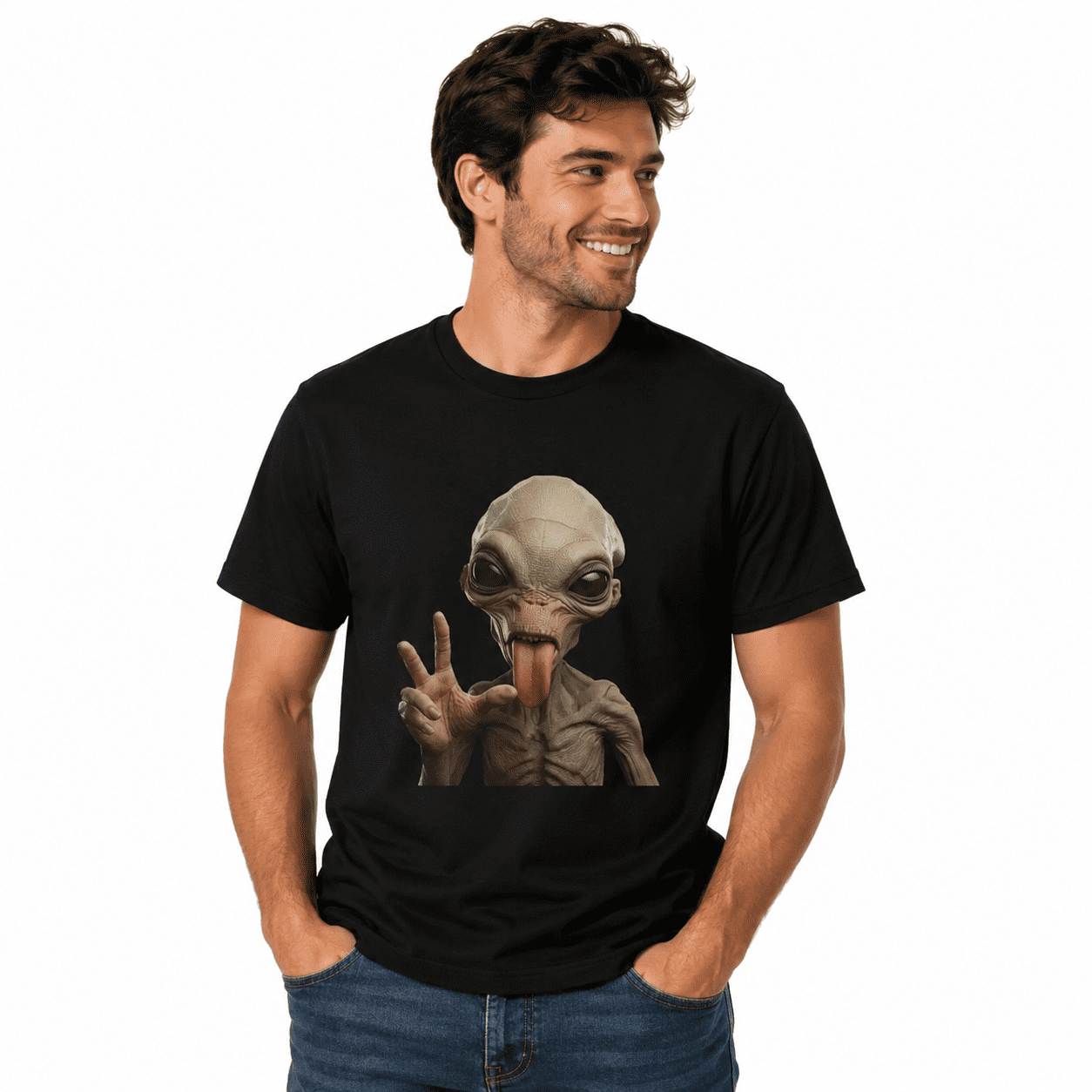 Funny Alien Face T-Shirt UFO ET Graphic Meme Humor Black Tee - Walmart.com