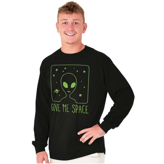 Funny Alien Introvert Give Me Space Plus Size Long Sleeve Graphic Tee Shirt Brisco Brands 3X