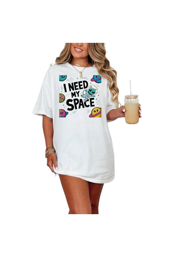 Funny Alien T-Shirt, I Need My Space, Cute Cartoon Planets, Space Themed Tee, Fun Graphic Shirt, Outer Space Apparel, Kids and Adults, White Comfort Colors T-Shirt, Medium