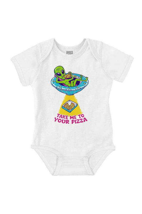 Funny Alien Take Me To Your Pizza Romper Boys or Girls Infant Baby Brisco Brands NB