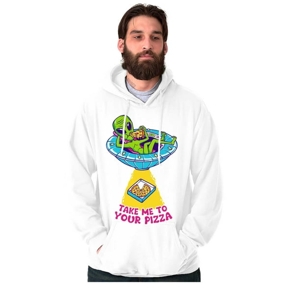 Funny Alien Take Me To Your Pizza Unisex Plus Fleece Graphic Hoodie Brisco Brands 2X