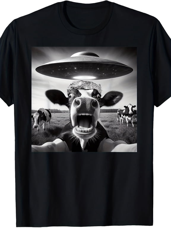 Funny Alien UFO Abduction Cow Graphic Vintage Grunge Y2k Cotton Men's Women's T-Shirt