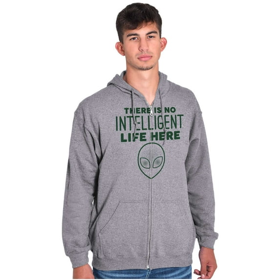 Funny Alien UFO Believers Sarcastic Unisex Fleece Graphic Zip Up Hoodie Brisco Brands 2X