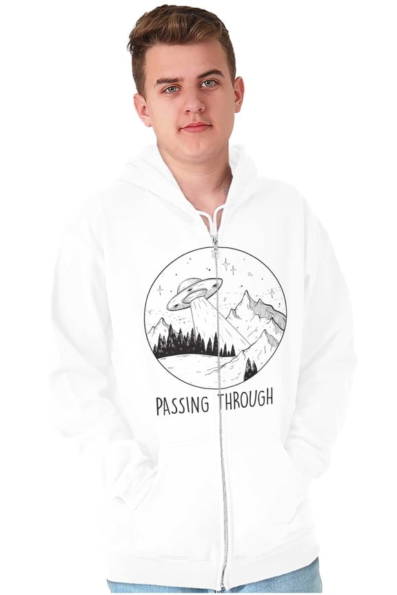 Funny Alien UFO Passing Through Zip Up Hoodie Men's Women's Brisco Brands X