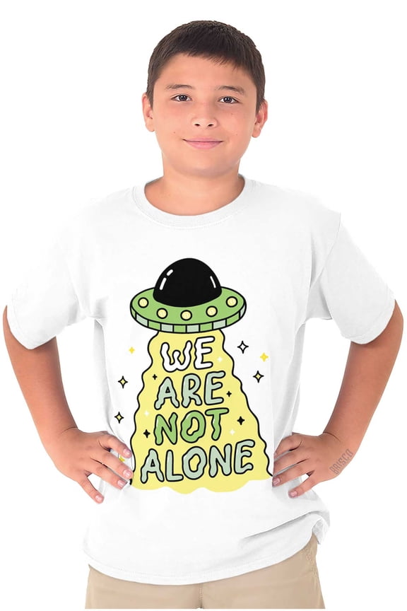 Funny Alien UFO We Are Not Alone Crewneck T Shirts Boy Girl Teen Brisco Brands L