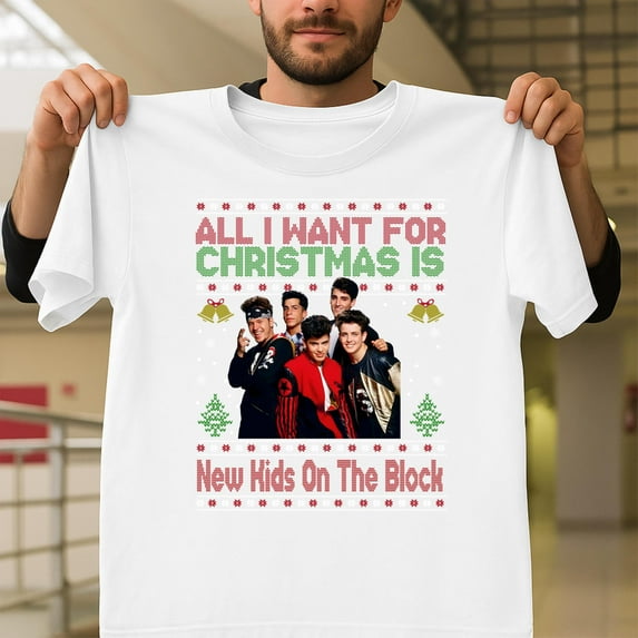 Funny All I Want For Christmas Is NKOTB Graphic Unisex T-Shirt, Vintage 80s Band Gift G0174, Up to Size 5XL