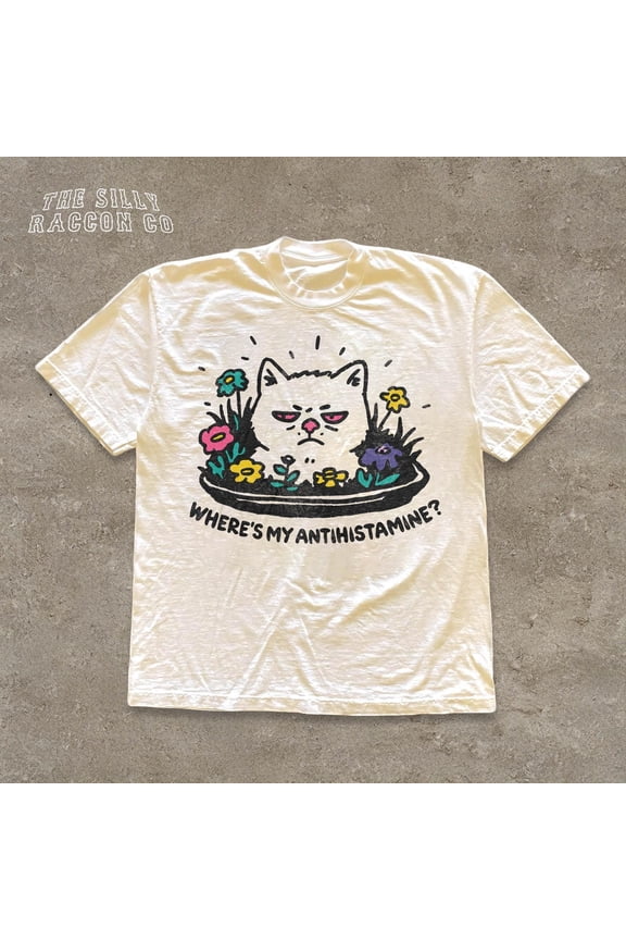 Funny Allergy Season Meme Shirt, Where's My Antihistamine Tee for Men Women, Sarcastic Grumpy Cat T-shirt, Allergy Humor Gift for Her Him