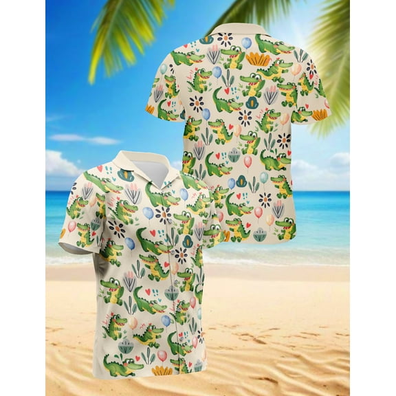 Funny Alligator Hawaiian Shirt for Men, Button Down Summer Beach Short Sleeve, Animals Lover Gifts, S-5XL