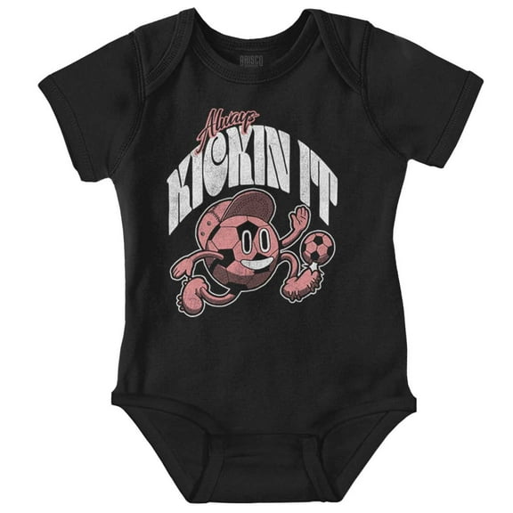 Funny Always Kickin It Soccer Pun Romper Boys or Girls Infant Baby Brisco Brands 24M