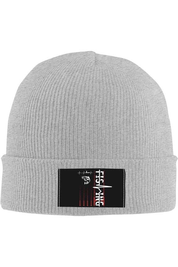 Funny America Flag Heartbeat Fishing Beanie Hat for Men Women Fun Fish Winter Hat Black Warm Knit Cap Gift for Retired