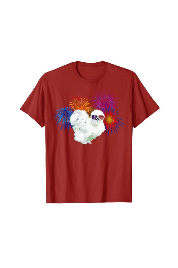 Funny America Silkie Chicken T-Shirt for 4th of July Celebrations with American Flag Design