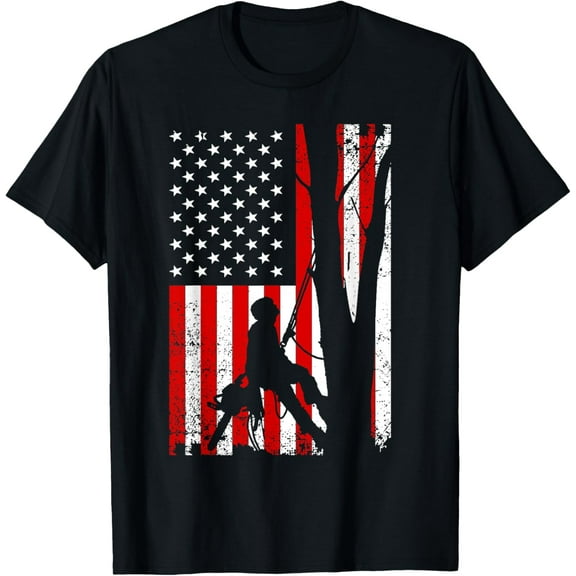 Funny American Flag Arborist Gift For Men Cool Tree Lover T-Shirt100% cotton