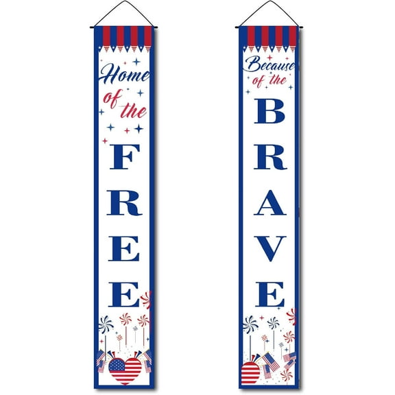 Funny American Flag Door Flags Banners Hanging Banner Porch Sign Veterans Day Independence Day for Holiday School Farmhouse Home Fireplace Indoor Outdoor Garden Party 11.8 x 70.8inch Blue