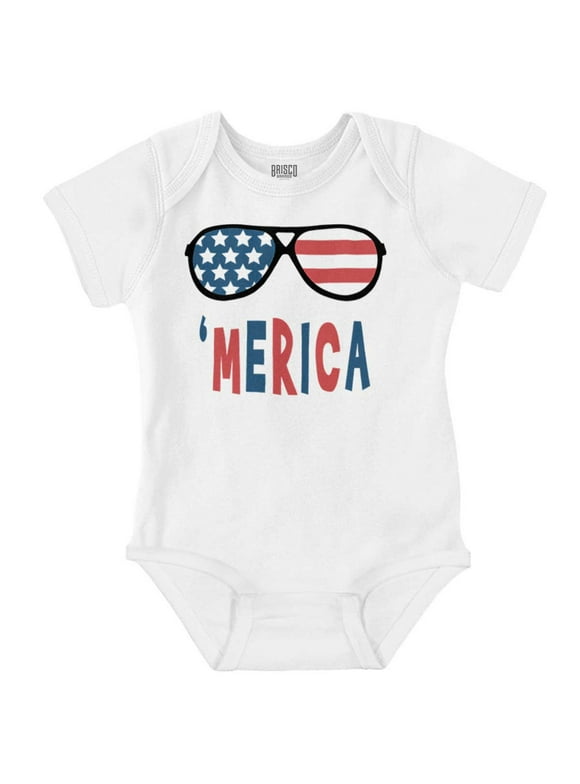Funny American Flag Glasses 4th July Romper Boys or Girls Infant Baby Brisco Brands NB