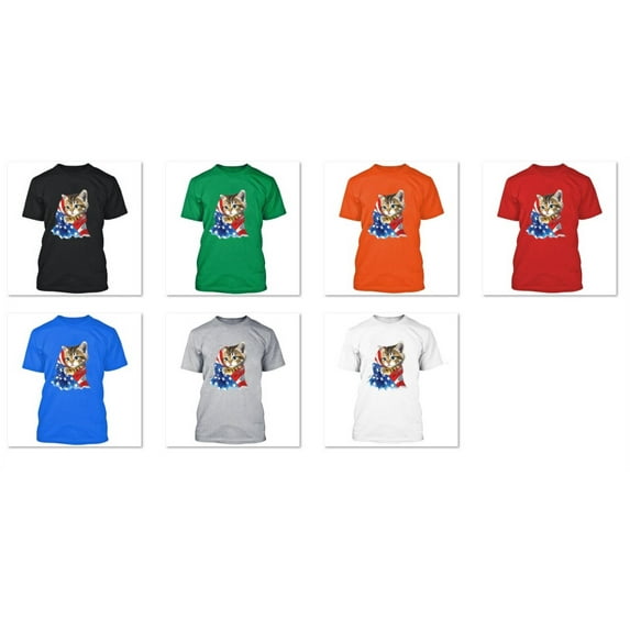 Funny American Flag Kitty Printed Design Man T-shirt Short Sleeve T-Shirt Soft and Comfy Shirt, Lightweight Shirt Orange Tee 2X-Large