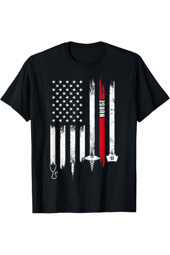 Funny American Flag Nurse Day Gift Idea T-Shirt Small