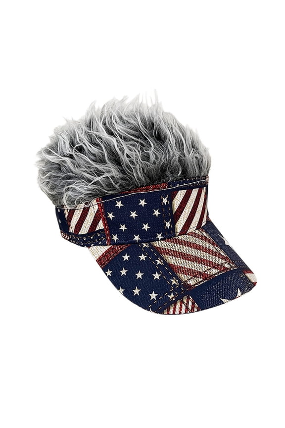 Funny American Flag Wig Visor Hat, July 4th Patriotic Baseball Cap with Adjustable Strap, Sun Protective Novelty Hat for Independence Day Parties, 250th Anniversary Costume & Outdoor Celebration
