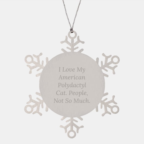 Funny American Polydactyl Cat Gifts, I Love My American Polydactyl Cat. People, Not So Much. Snowflake Ornament for Christmas