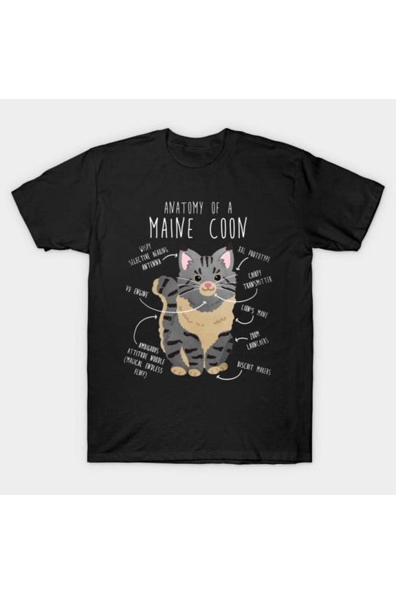 Funny Anatomy of a Maine Coon Cat Diagram for a Pet Feline Owner T-Shirt - Trending Now
