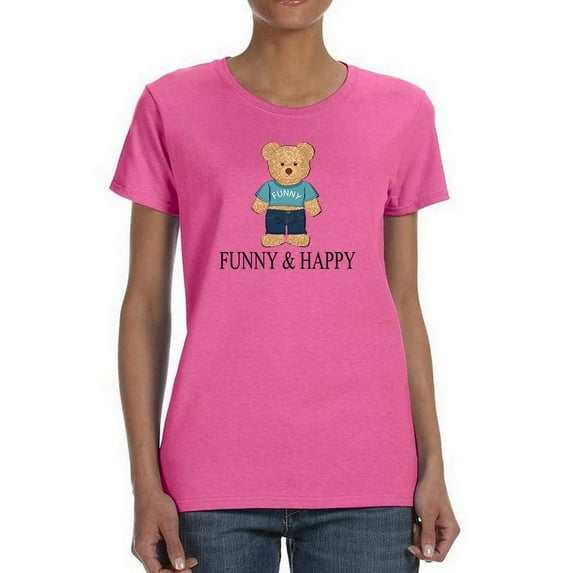 Funny And Happy Toy Bear T-Shirt Women -Image by Shutterstock, Female Large