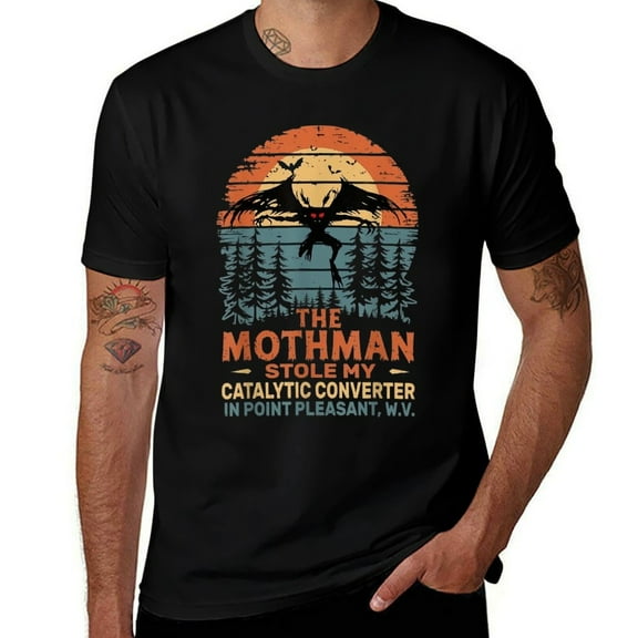 Funny And Scary Mothman Graphic Mens T Shirts Cotton Short Sleeve T-Shirt Crew Neck Tees Casual Shirt