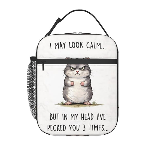 Funny Angry Cat Lunch Bag Portable Thermal Lunch Box for Men and Women