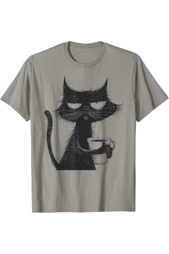 Funny Angry Cat With Coffee Mug Graphic T-Shirt All Size S-5XL