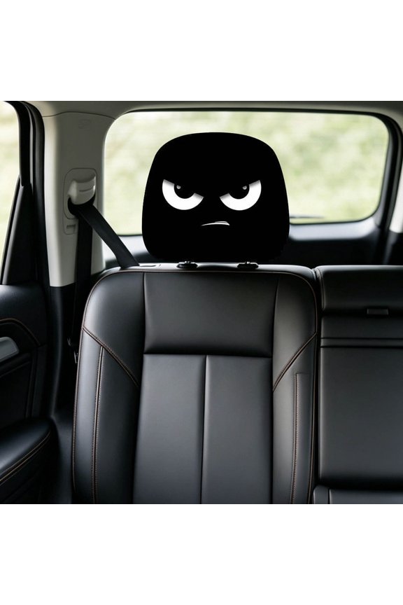 Funny Angry Expression Elastic Polyester Car Headrest Cover, Soft Washable Slipcover Protects Auto Seat Headrest, Personalized Interior Decor & Practical Gift for Vehicle Owners