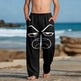thumbnail image 1 of Funny Angry Face Print Boys Beach Pants, Kids Black Cartoon Pjs Pants with Pocket, Soft Elastic Waist Loose Fit for Ages 3-12,Size 13 T, 1 of 9