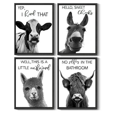 Funny Animal 8x10in Black Framed Wall Art Prints Guest Toilet Room Decor Cute Bathroom Signs Rustic Canvas Painting Farmhouse Artwork