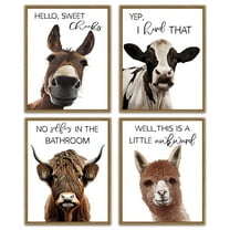 Funny Animal 8x10in Brown Framed Wall Art Prints Guest Toilet Room Decor Cute Bathroom Signs Rustic Canvas Painting Farmhouse Artwork