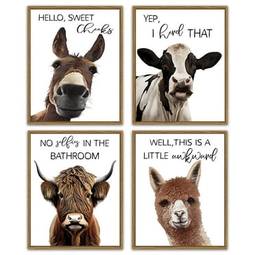 Funny Animal 8x10in Brown Framed Wall Art Prints Guest Toilet Room Decor Cute Bathroom Signs Rustic Canvas Painting Farmhouse Artwork
