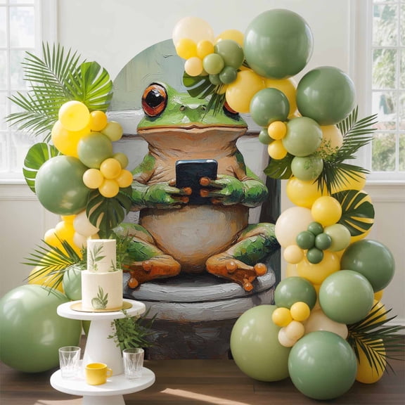 Funny Animal Arch Backdrop Cover, 4FT, Frog Sitting on Toilet Frog Playing Phone Spandex Arch Covers Double-Sided Backdrop for Wedding Birthday Party Photo Background Decoration