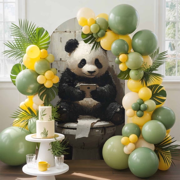 Funny Animal Arch Backdrop Cover, 5FT, Panda Sitting on Toilet Panda Playing Phone Spandex Arch Covers Double-Sided Backdrop for Wedding Birthday Party Photo Background Decoration