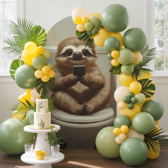 Funny Animal Arch Backdrop Cover, 6FT, Sloth Sitting on Toilet Sloth Playing Phone Spandex Arch Covers Double-Sided Backdrop for Wedding Birthday Party Photo Background Decoration