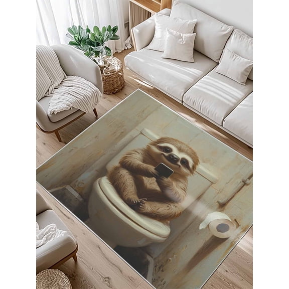 Funny Animal Area Rug for Bedroom 4x6 Ft Sloth Sitting on Toilet Sloth Playing Phone Super Soft fuzzy Throw Rug Non-Slip Fluffy Plush Indoor Floor Carpet for Living Room Nursery Home Decor