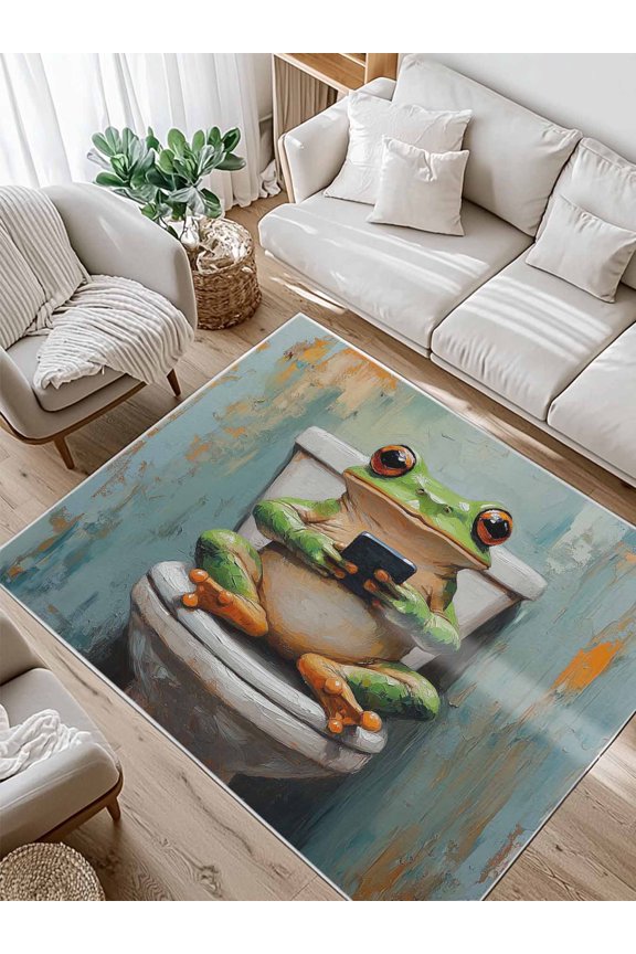 Funny Animal Area Rug for Bedroom 5x7 Ft Frog Sitting on Toilet Frog Playing Phone Super Soft fuzzy Throw Rug Non-Slip Fluffy Plush Indoor Floor Carpet for Living Room Nursery Home Decor