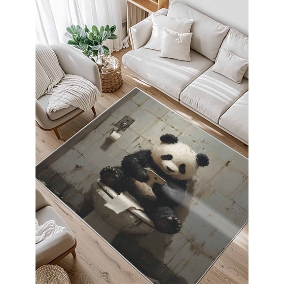 Funny Animal Area Rug for Bedroom 5x7 Ft Panda Sitting on Toilet Panda Playing Phone Super Soft fuzzy Throw Rug Non-Slip Fluffy Plush Indoor Floor Carpet for Living Room Nursery Home Decor
