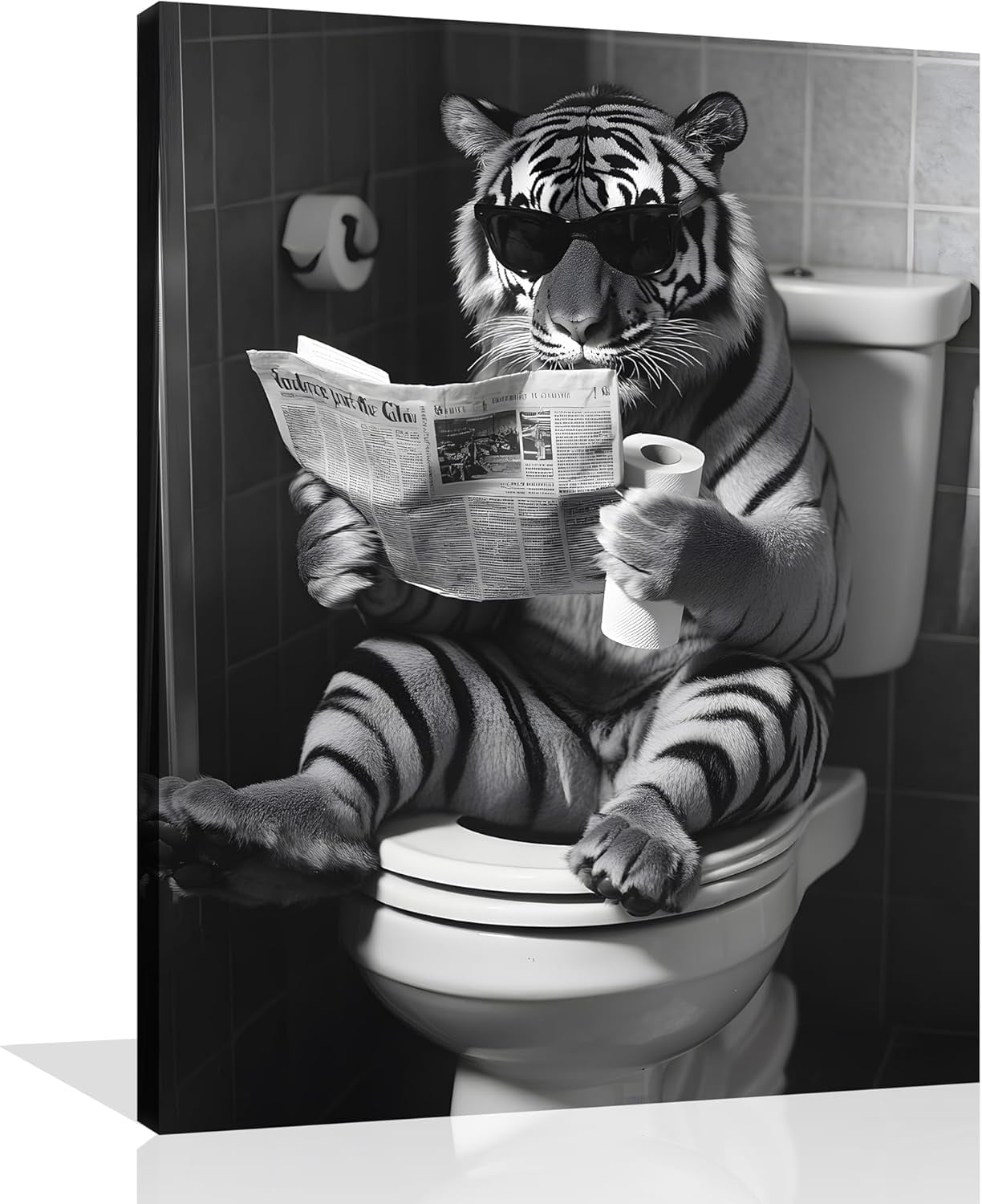 Funny Animal Bathroom Canvas Wall Art Black and White Animal Bathroom ...