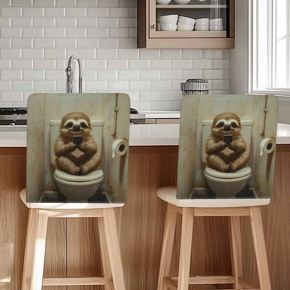 Funny Animal Chair Covers Set of 6 Sloth Sitting on Toilet Chair Back Covers Stretch Removable Washable Slipcovers Protector for Dining Room Kitchen Party Decor