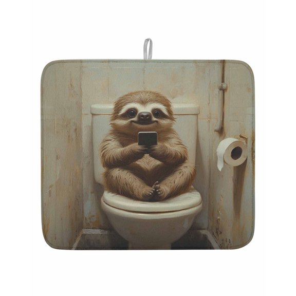 Funny Animal Dish Drying Mat 16x18 inch Sloth Sitting on Toilet Sloth Playing Phone Super Absorbent Microfiber Dish Drying Pad for Kitchen Countertops Sink Dish Drainer Racks Coffee Bar Mats 1 Pack