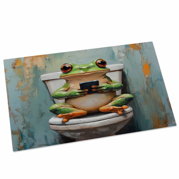 Funny Animal Door Mat 16x24 Inch Frog Sitting on Toilet Frog Playing Phone Entryway Rug with Non-Slip Rubber, Front Door Rug Indoor Floor Mats for Living Room Bathroom Bedroom Home Office