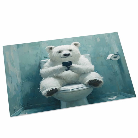 Funny Animal Door Mat 16x24 Inch Polar Bear Sitting on Toilet Bear Playing Phone Entryway Rug with Non-Slip Rubber, Front Door Rug Indoor Floor Mats for Living Room Bathroom Bedroom Home Office