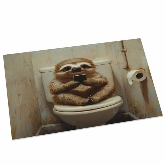 Funny Animal Door Mat 16x24 Inch Sloth Sitting on Toilet Sloth Playing Phone Entryway Rug with Non-Slip Rubber, Front Door Rug Indoor Floor Mats for Living Room Bathroom Bedroom Home Office